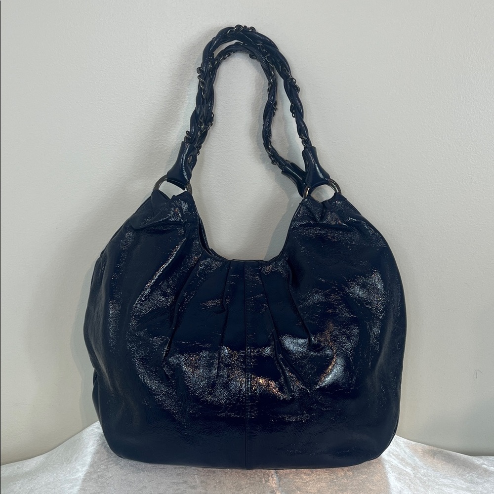 ELLIOTT LUCCA Navy Blue Patent Leather Hobo Shoulder Bag